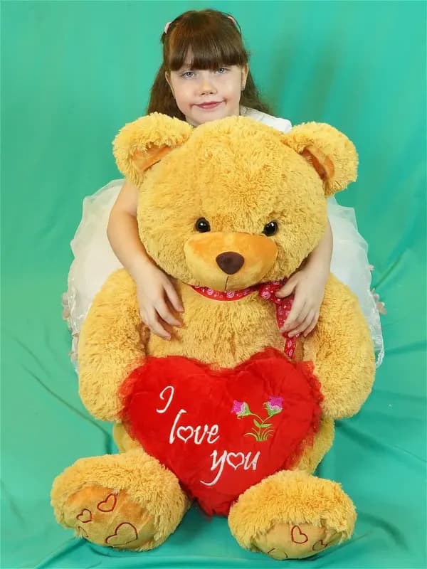 Большой плюшевый мишка с сердцем, 100 см — БЕБИЛЕНД
