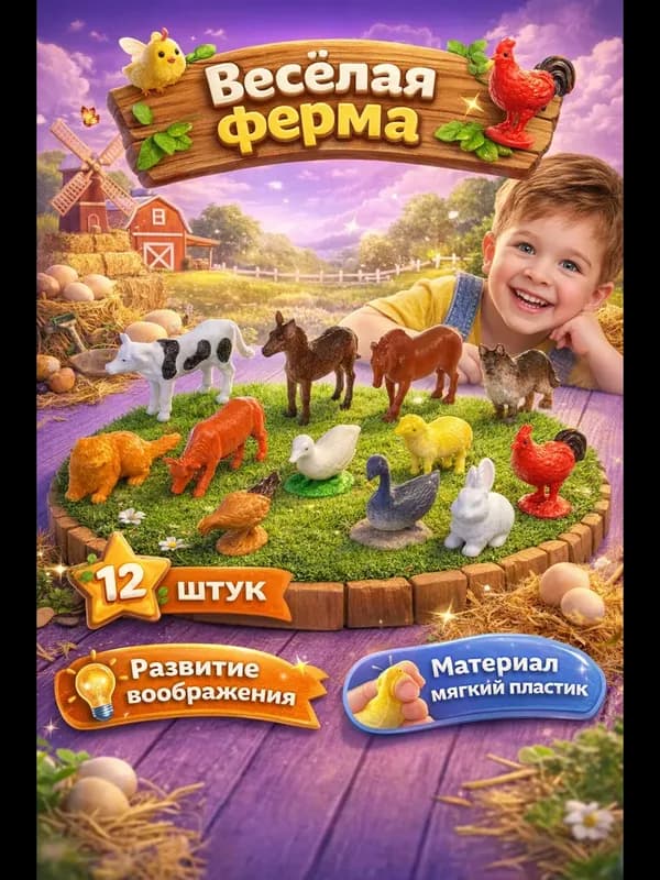 Набор фигурок фермерских животных, 12 шт