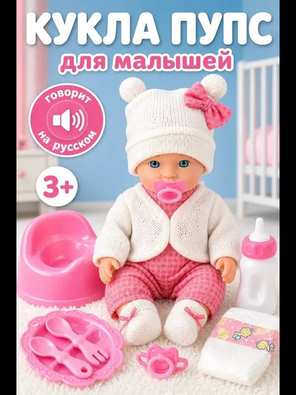 Кукла-пупс в шапочке, 28 см